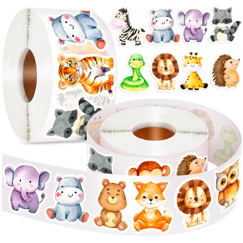 KFPPLXQ 1200 Pcs Animal Stickers for Kids 2 Roll Nature Stickers Cute Roll Sticker for Teacher Reward School Supplies Incentives (16 Styles) - Image 1